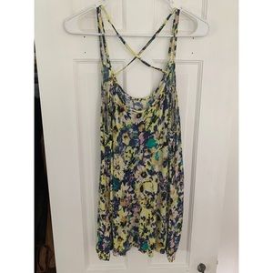 Spring floral criss cross back tank top